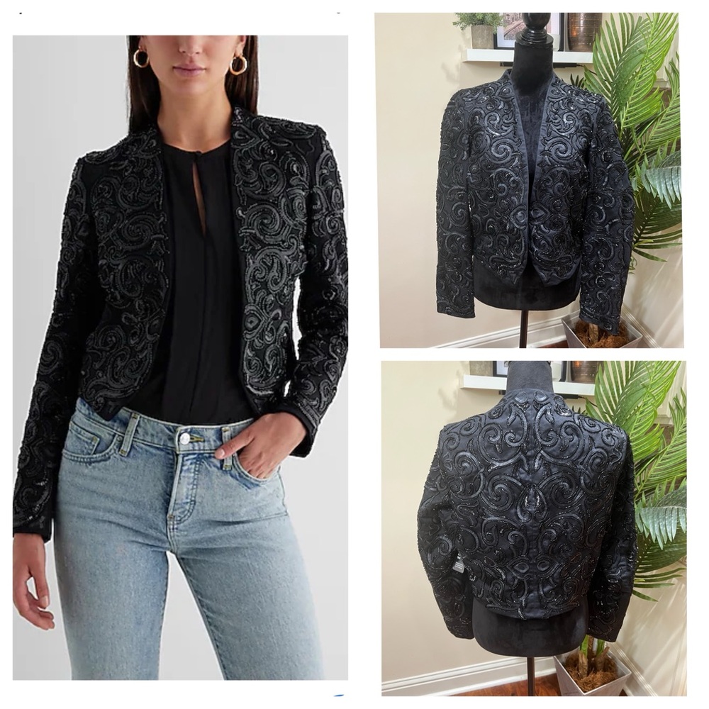 Express Beaded Black Crop Jacket Blazer Large